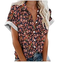 Womens Button Down V Neck Collared Tops Vintage Ethnic Floral Print Tee Plus Size Casual Blouse Boho Beach Vacation T Shirt