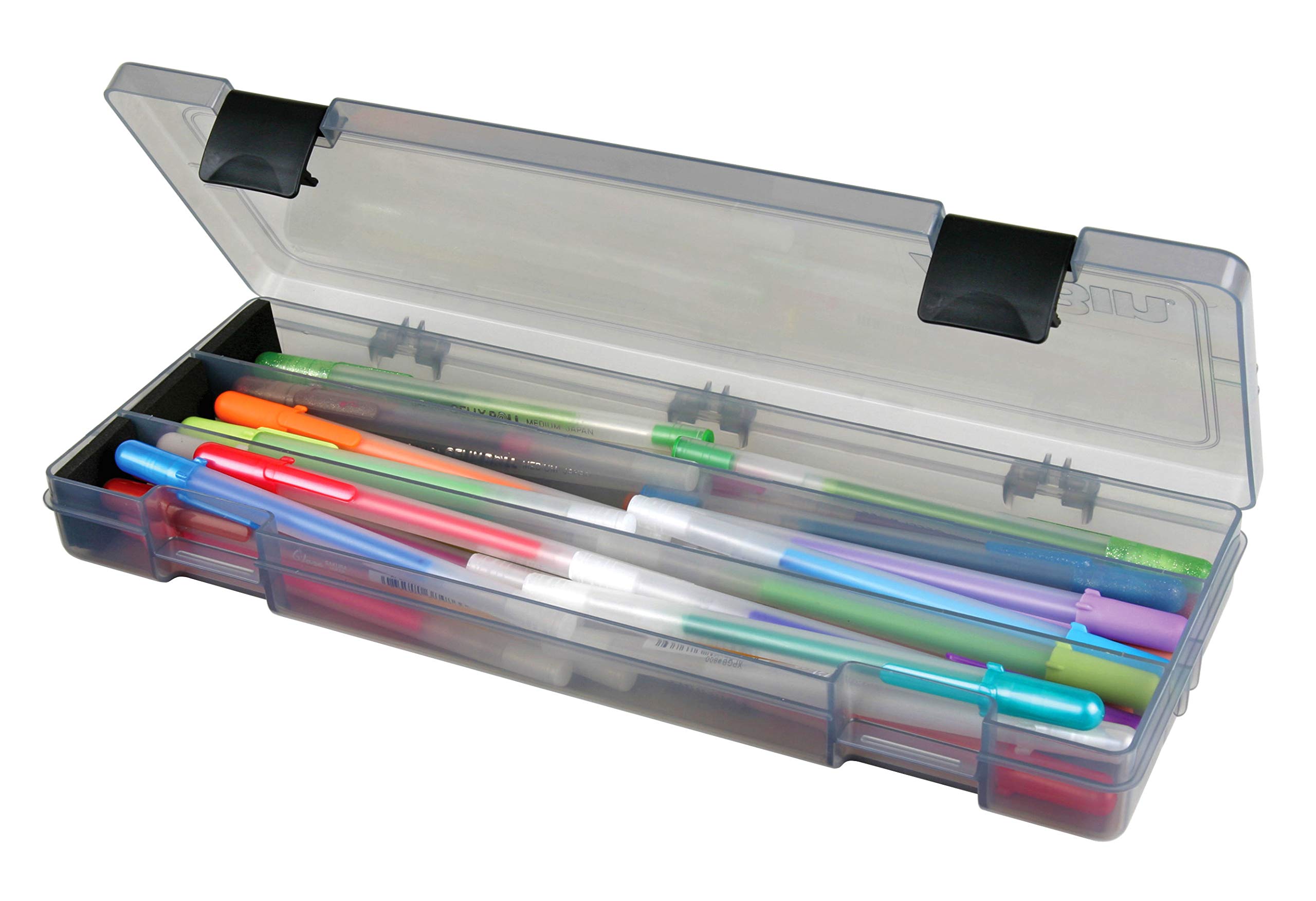 ArtBin 6900AB Pencil Utility Box, Art & Craft Organizer, [1] Divided Storage Box for Pens, Pencils, Markers, Paint Brushes, etc., Translucent Charcoal