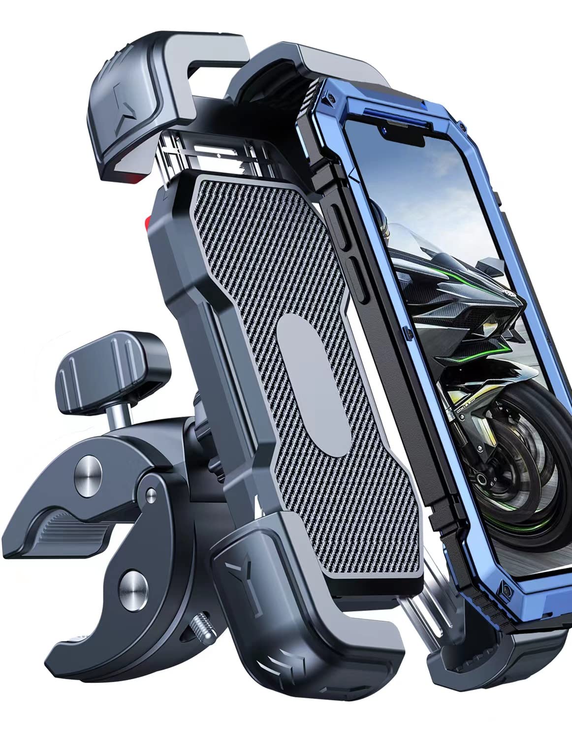Motorcycle Phone Mount, [150mph Wind Anti-Shake][7.2inch Big Phone Friendly] Bike Phone Holder for Bicycle, [5s Easy Install] Handlebar Phone Mount, Compatible with iPhone, All Cell Phones