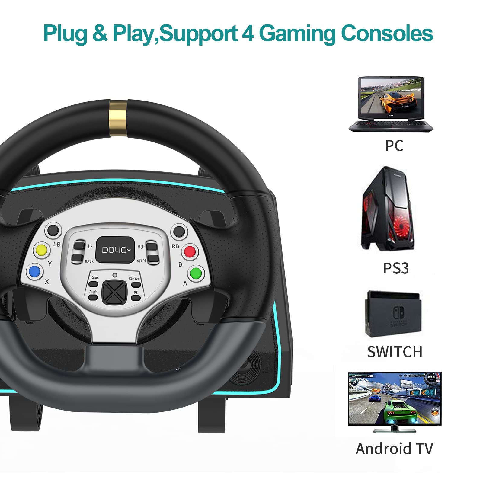 NBCP Racing Wheel, Gaming Steering Wheels Driving Sim Car Simulator 270° Pro Volante PC Pedals Paddle Gear Shifters for PC, PS3, Switch, Android TV