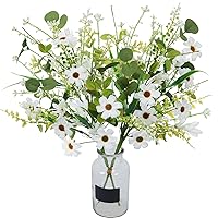 GTIDEA 2 Bundles Fake Wildflowers Artificial Flowers for Decoration White Daisies Silk Flowers for Floral Arrangement Home Table Kitchen Summer Wedding Party Decor (20in)