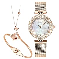 Luxury Quartz Starry Sky Dial Ladies Wrist Watches,Magnetic Mesh Band Watch and Bracelet Set…