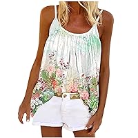 Womans Spaghetti Strap Tank Top Flower Leopard Printed T Shirt Camisole Sleeveless Summer Beach Tanks Clothing W6-White Small Summer Tops for Women 2023 Trendy 2024 Summer