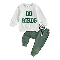 Gueuusu Toddler Boy Girl Football Outfit Go Birds Letter Embroidery Sweatshirt Top Casual Pants Set Game Day Fall Clothes