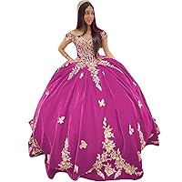 2024 Cute 3D Floral Butterfly Gold Lace Off The Shoulder Vneck Ball Gown Quinceanera Evening Formal Dresses Velvet