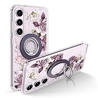 GVIEWIN Bundle - Compatible with Samsung Galaxy S23 Plus Case (Cherry Blossoms/Purple) + Magnetic Phone Ring Holder (Purple)