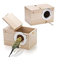 2 Pack Parakeet Nest Box, Natural Wood Bird Nesting Box, Small Bird House Breeding Box for Budgie Lovebirds, Cockatiel, Parrots Mating, Aviary, 7.7×4.7×4.7 Inches