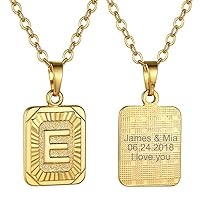 18K Gold Plated Square Initial Necklace for Women/Girls Monogram Necklace A-Z Adjustable Chain Length 18