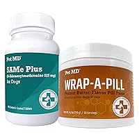 Pet MD Same Plus 225 mg S-Adenosyl Liver Supplement for Dogs + Wrap-A-Pill Peanut Butter Pill Paste 4.2 oz
