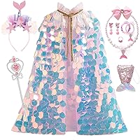 9PCS Mermaid Princess Dress Up Cape Princess Dress Up Toys Clothes Rainbow Kit Gift Set for Little Girls 3-8 Years Old