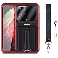 Case for Samsung Galaxy S23 Ultra/S23 Plus/S23,Military Grade Heavy Duty Armor Case with Invisible Stand and Screen Protector,Water Proof Back Cover,Red,S23 6.1