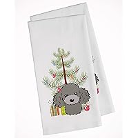 BB1631WTKT Christmas Tree and Silver Gray Poodle White Kitchen Towel Set of 2 Dish Towels Decorative Bathroom Hand Towel for Hand, Face, Hair, Yoga, Tea, Dishcloth, 19 X 25, Whit