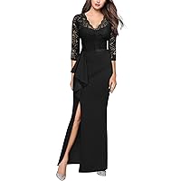 MISSMAY Women's Vintage Floral Lace Ruffle Half Sleeve Evening Party Formal Long Dress