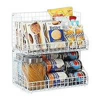 X-cosrack Stackable Wire Baskets for Pantry Storage and Organization,Food Packet Organizer with Removable Dividers,Multifunctional Pantry Baskets for Snack Spice Canned Food, White