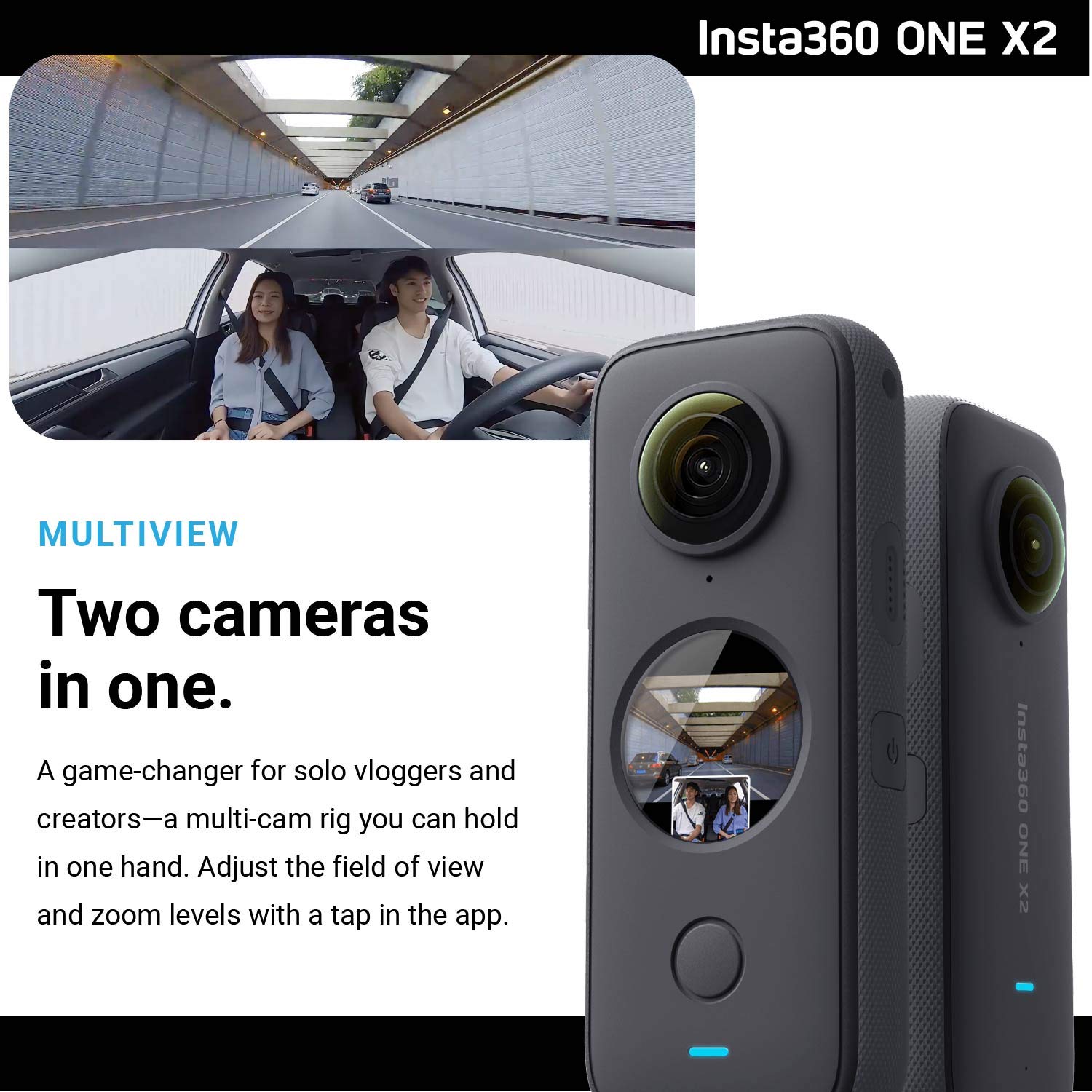 Insta360 ONE X2 360 Camera with Touchscreen - 5.7K30 360 Video, Front Steady Cam Mode, 18MP 360 Photo + InstaPano | Bundle Includes Bullet Time Kit & 128GB Memory Card (3 Items)