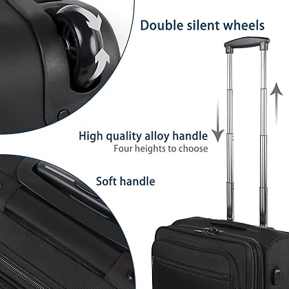 Rolling Laptop Bag, 17 Inch Rolling Briefcase for Men Women, Water Resistant Roller Bag with Wheels and USB Charging Port for Business Travel Work, Black