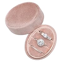 Velvet Oval Ring Box 3 Slots - Premium Wedding Three Rings Box Vintage Handmade Storage Jewelry Organizer for Proposal, Engagement, Wedding Ceremony, Christmas (Blush Peach)