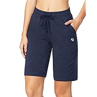 BALEAF Women's Bermuda Shorts Long Cotton Casual Summer Knee Length Pull On Lounge Walking Exercise Shorts with Pockets