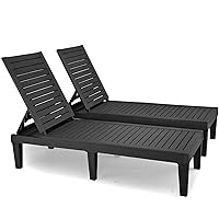 YITAHOME Chaise Outdoor Lounge Chairs with Adjustable Backrest, Sturdy Loungers for Patio & Poolside, Easy Assembly & Waterproof & Lightweight with 265lbs Weight Capacity, Set of 2, Black