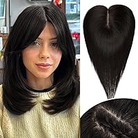 Hair Toppers for Women 100% Real Human Hair, 12 Inch Black Brown No Bangs, Pure Hand-Tied Swiss Lace Base with 3 Clips in Wiglets Toppers,Human Hair Toppers for Women with Thinning Hair