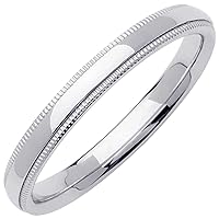 Solid 14k Yellow Gold Wedding Plain Ring Milgrain Band Classic Polished Finish Comfort Fit, 3 mm Size 9