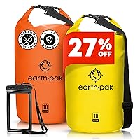 Earth Pak Waterproof Dry Bag - Roll Top Waterproof Backpack Sack Keeps Gear Dry for Kayaking & Fishing with Phone Case (Orange 10L & Black 10L)
