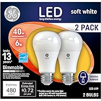 GE LED Light Bulbs, 40 Watt, Soft White, A19 Bulbs (2 Pack)
