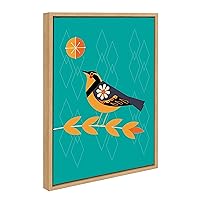 Sylvie Varied Thrush Framed Canvas Wall Art by Amber Leaders Designs, 18x24 Natural, Mid-Century Modern Colorful Bird Illustration Art for Wall