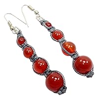 Silvesto India Handmade Jewelry Manufacturer 925 Silver Plated, Beaded Carnelian, Cord, Dangle Earring Jaipur Rajasthan India