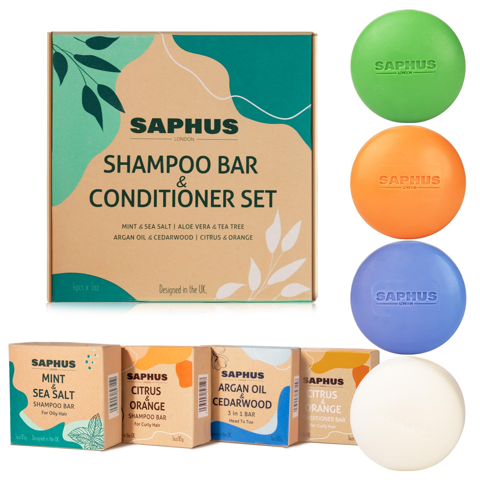 Shampoo Bars and Conditioner Bar for Hair Gift Set 4 Pack, Soap Free Solid Shampoo and Conditioner with Natural Ingredients, Moisturizing & Volumizing for All Type of Hair | Zero Waste, Sulfate Free for Women, Men, Kids