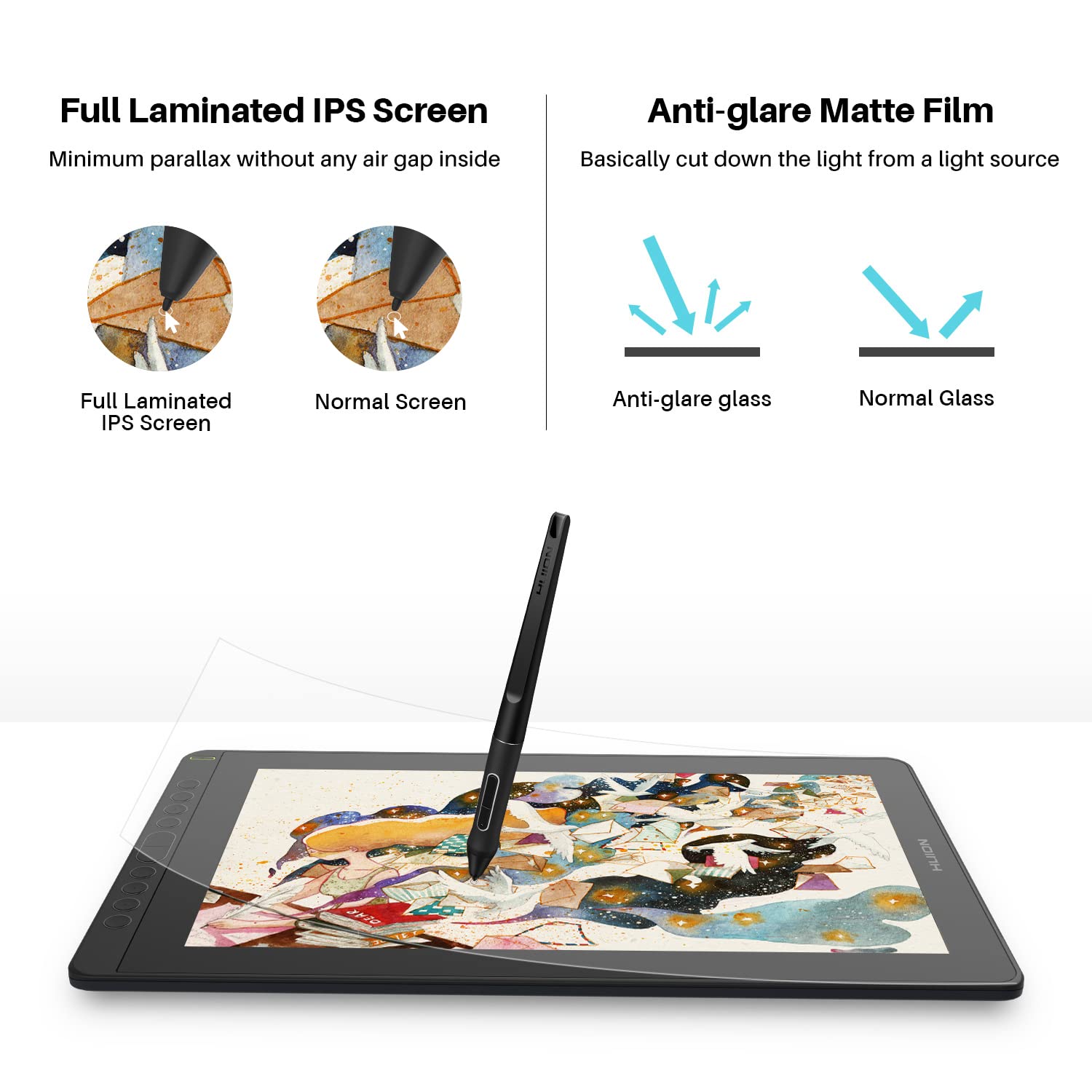 2021 HUION KAMVAS 16 Graphics Drawing Tablet with Full-Laminated Screen Anti-Glare 10 Express Keys Android Support Battery-Free Stylus 8192 Pen Pressure Tilt Adjustable Stand - 15.6 Inch Pen Display