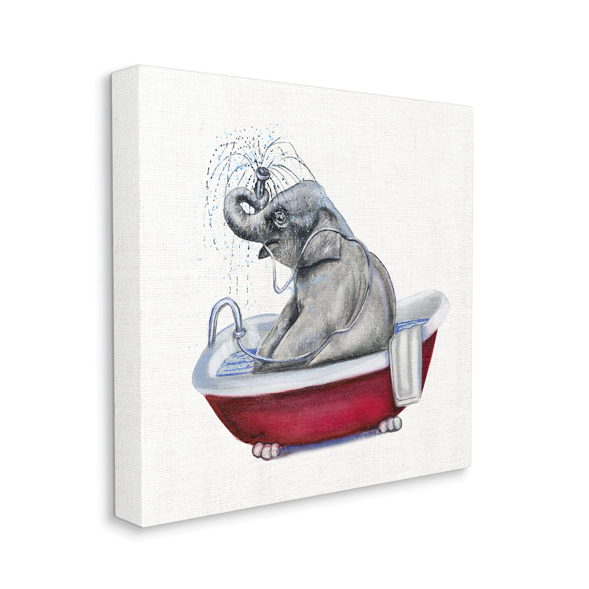 Stupell Industries Elephant in Red Bathtub Playful Safari Animal, Designed by Donna Brooks Canvas Wall Art, 24 x 24, Grey
