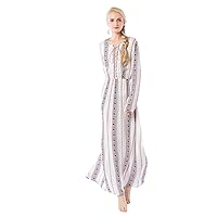 Women's Front Lace-up Elastic Waist Pleated Big Hem Ankle Length Bohemian Casual Dress