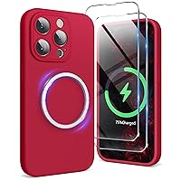 SURPHY Designed for iPhone 15 Pro Max Case Compatible with MagSafe (6.1 inch 2023), with 2 Pack Screen Protector, Liquid Silicone Phone Case (Camera Protective + Soft Microfiber Lining), Red