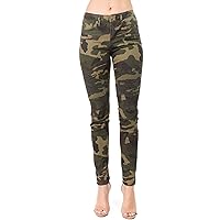 TwiinSisters Women's Low Rise Butt Lifting Zipper Accent Camo Print Skinny Jeans with Comfort Stretch