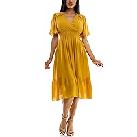 Nanette Nanette Lepore Women's Caribbean Texture Pull On Dress with Smocked Waist, Gold Ray