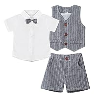 CHICTRY Kids Baby Boy Formal Suit Short Sleeve Dress Shirt with Short Vest Set Wedding Birthday Outfit