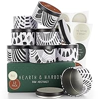 Hearth & Harbor Tin Candle Jars for Making Candles - DIY Candle Containers with Lids - Metal Candle Jars - Bulk Tins Storage for Candle - (12 Pieces) - (8 Ounces) - Black and White Abstract