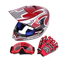 DOT Youth Kids Offroad Helmet Motocross Helmet Dirt Bike ATV Motorcycle Helmet Gloves Goggles (Red, Large)