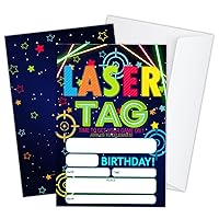 Laser Tag Birthday Invitations, Neon Glow Party Invitations for Boys Girls Kids, Laser Tag Party Invitations, Laser Tag Party Invites (20 Sets 4