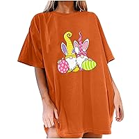 Womens Short Sleeve Top Loose Fit Long Blouse for Women Crew Neck Easter Kawaii Summer Fall Shirt 2024 Y2K
