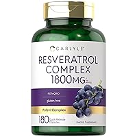 Resveratrol Supplement 1800mg | 180 Capsules | Non-GMO & Gluten Free | Potent Complex