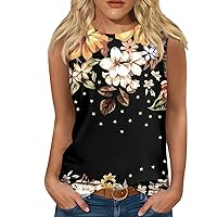 Tank Top for Women Summer Trendy Sleeveless Scoop Neck Outfit Floral Printed Shirts