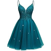 Lace Homecoming Dresses Sparkly 2022 Tulle V Neck Prom Dresses Short Party Dance Dress