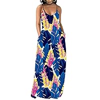 MsavigVice Women's Casual Maxi Dresses Sleeveless Tie Dye Dress with Pockets Long Floor Length Colorful Sundresses Plus Size