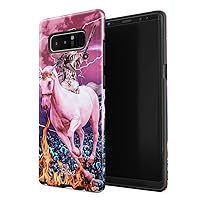 Compatible with Samsung Galaxy Note 8 Case Unicorn Cat Warrior Kitten Trippy Galaxy Space Caticorn Funny Cats Heavy Duty Shockproof Dual Layer Hard Shell + Silicone Protective Cover