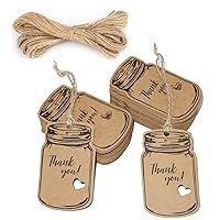 Thank You Gift Tags,100PCS Kraft Paper Gift Tags with Natural Jute Twine, Mason Jar Shaped Tags, Vintage Hang Tags Hollow Heart Tags Canning Labels for Jars, DIY & Craft, Party Favors（White）