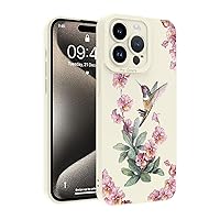 OOK Compatible with iPhone 15 Pro Max Pink Hummingbird Print Case with Camera Protection, White TPU Shockproof Protection Slim Cover for Women Girls, for 6.7inch