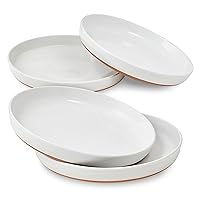 Sheffield Home Stoneware Flat Pasta Bowls, Set of 4 Stylish 35oz Bowls/Plates for Dinner, Salad, etc. Dishwasher, Microwave & Oven Safe. Durable for Everyday and Special Occasions - Vanilla White