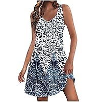 Summer Trendy Sundresses for Women Casual Boho Beach Sun Dress Loose Fit V Neck Sleeveless Short Tank Mini Dress with Pockets